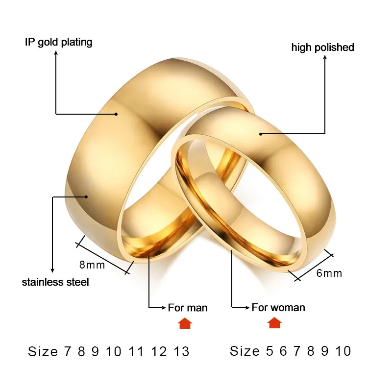 ZORCVENS Новые Модные Простые Свадебные кольца для мужчин и женщин золотого цвета из нержавеющей стали модные ювелирные изделия для влюбленных