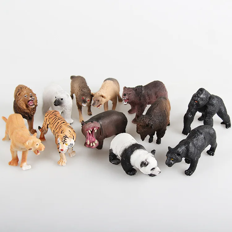 12PCS/set Plastic Zoo Animal Panda Tiger Orangutan Sheep Wolf Dogs Kids Toy  Lovely Animal Toys Set Gift For Kids