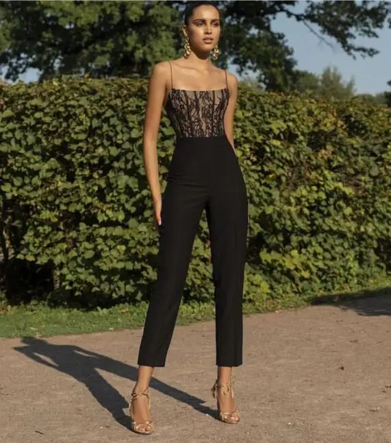 Комбинезоны женские 2019 сексуальный кружевной черный вискозный, обтягивающий комбинезон с повязкой модные прямые вечерние комбинезоны