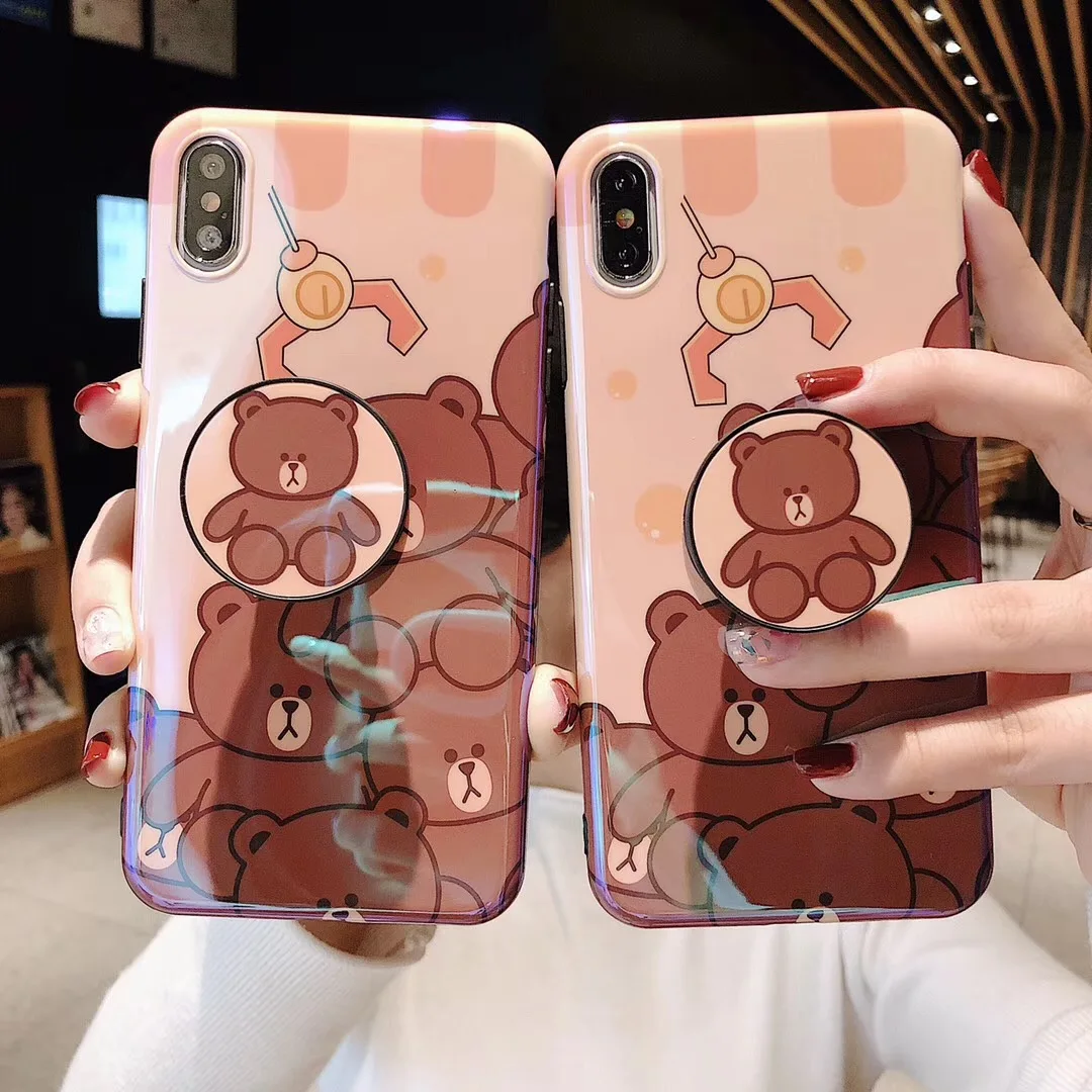 

Cartoon ins crocodile Brown Bear Blu-ray with bracket Cover for iphone 11 Pro X XS Max Xr 7 8 6 6s Plus toy doll Case Fundas