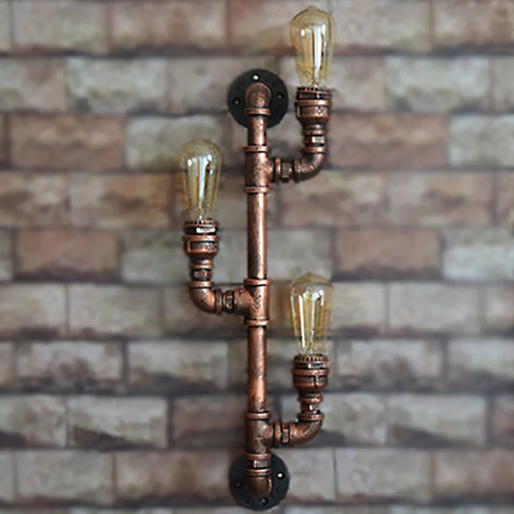 

Hot 3 Heads American Vintage Aisle Industrial Water Pipe Wall Lights Bar Restaurant E27 Edison Retro Wall Lamp Wall Sconces
