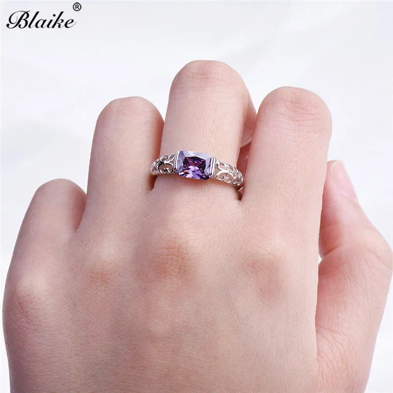 Blaike 925 серебро кольца для женщин фиолетовый квадратный кубический цирконий