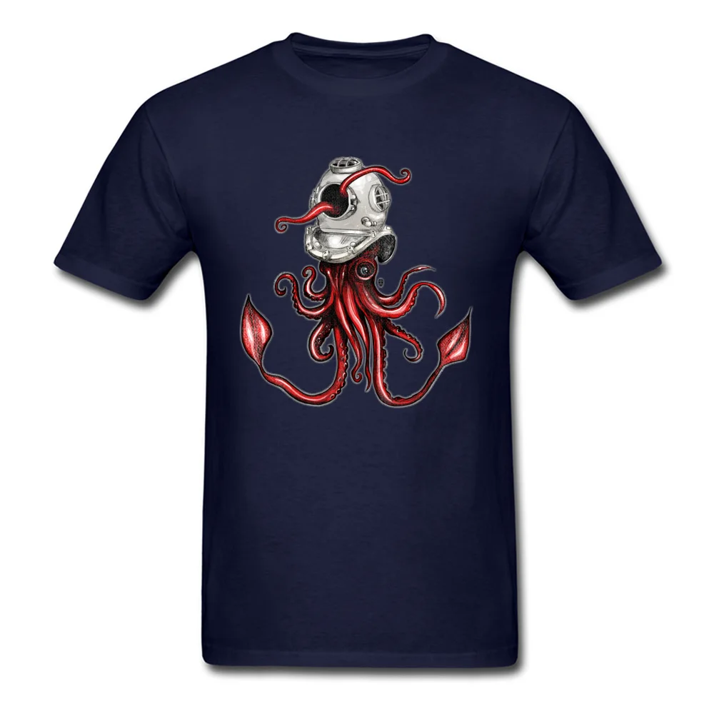Squid with Diving Helmet 100% Cotton Boy Short Sleeve Tees Print Summer Fall Top T-shirts 3D Printed T-shirts Latest Crew Neck Squid with Diving Helmet navy