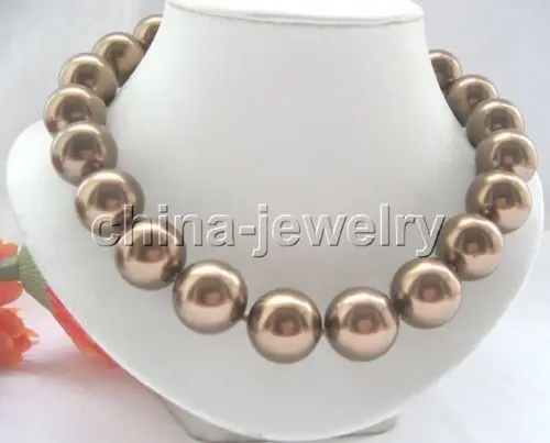 

fast 18" 20mm coffee perfect round sea shell pearl necklace
