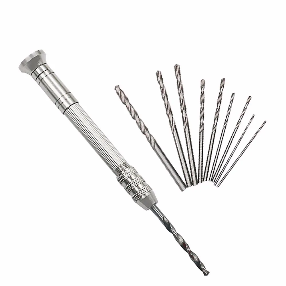 

Semi-Automatic Hand Drill Chuck Mini Micro Spiral Hand Push Drill Manual Drill + 10pcs Twist Drill Bits HSS Rotary Hand Tool