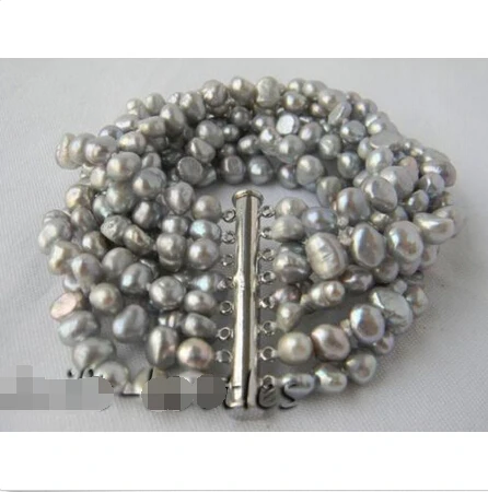 

8Strands 6mm Gray Baroque Freshwater Pearl Bracelet @^Noble style Natural Fine jewe SHIPPING new >>free shipping