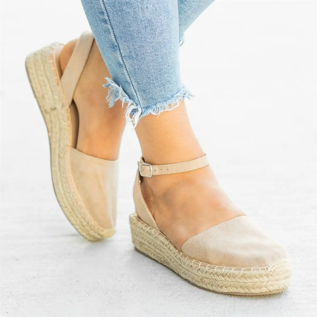 

Oeak Roman Hemp Flat Women Sandals Retro Summer Casual Woven Flat Thick-Bottom Sandals Shoes Breathable Sandalias