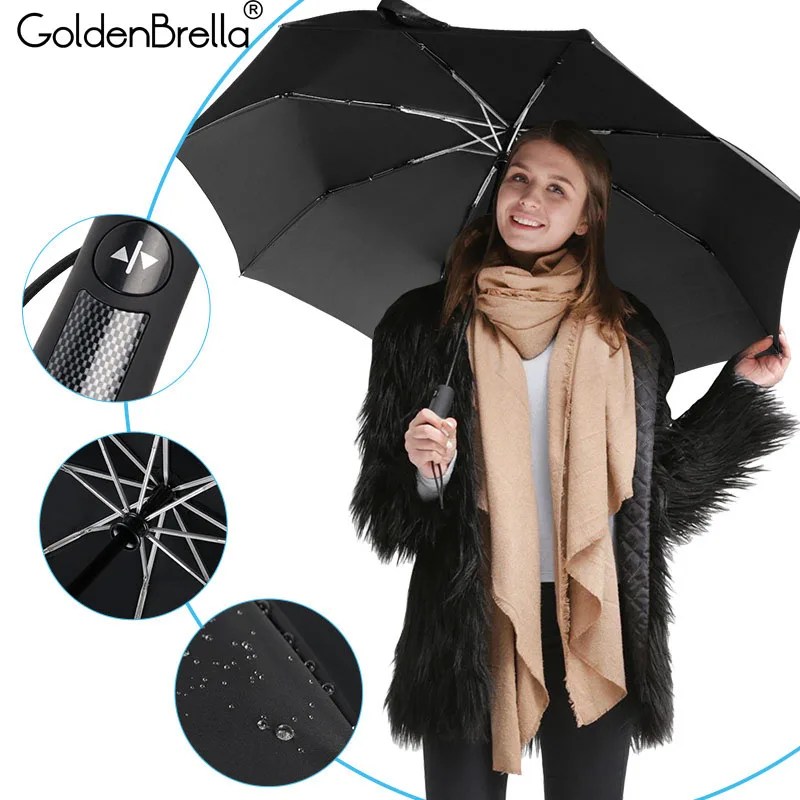 

Creative Automatic Umbrella Rain Women Men Aluminum Alloy 3Folding Wind Resistance Parasol 8K Convenient Business Paraguas