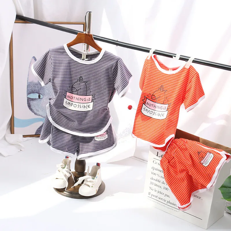Free shipping For 3 4 5 6 7 years 2018 summer new children's cute cartoon pony stripes short-sleeved shorts casual suit | Детская
