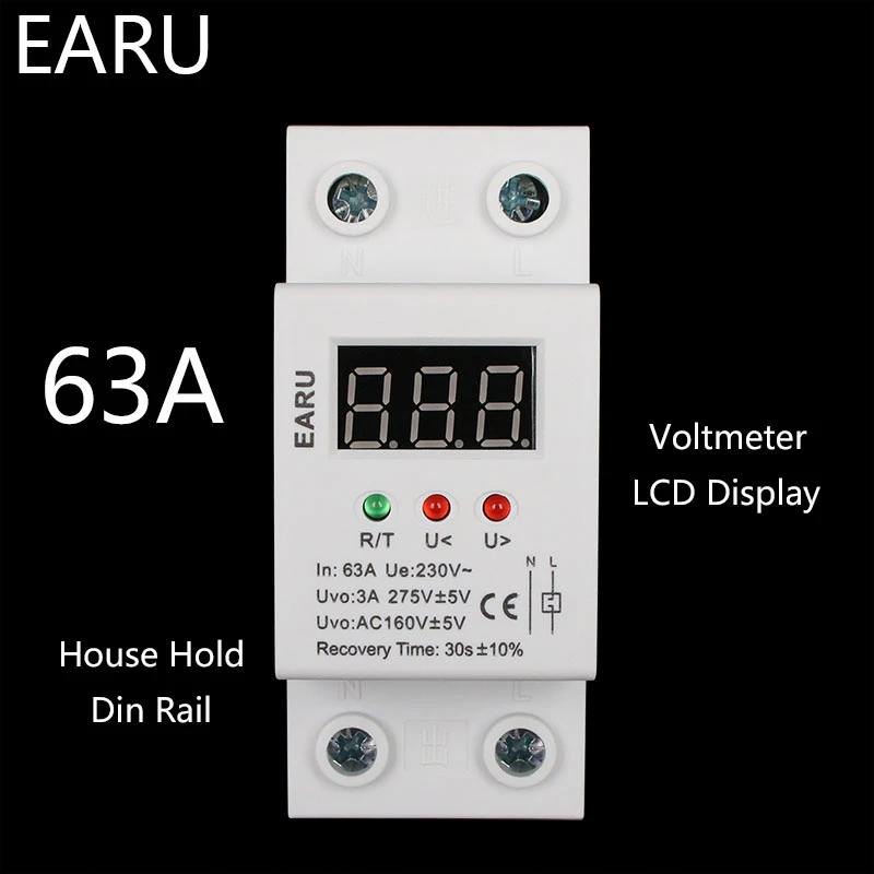 Zerone Over and Under Voltage Protector,Digital Display Automatic Reconnect Voltage Monitor Relay 63A Zerone Over and Under Voltage Protector,Digital Display Automatic Reconnect Voltage Monitor Relay 63A