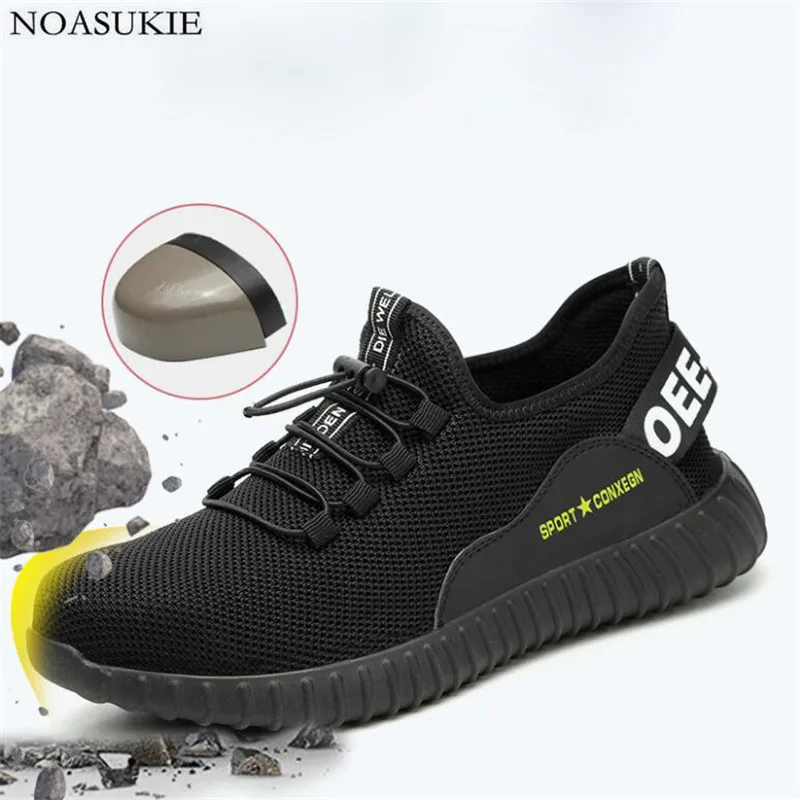 

Summer Black Steel Safety Shoes Breathable Mesh Lightweight Work Shoes Energetic Sneakers Anti Smashing Puncture Steel Toe Shoes