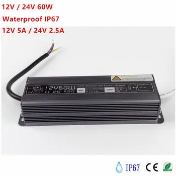 

12V 5A 60W LED Power Supply Aluminum Waterproof AC110-240V to 12V LED Driver Lighting Transformer Adapter for LED Strip Lights
