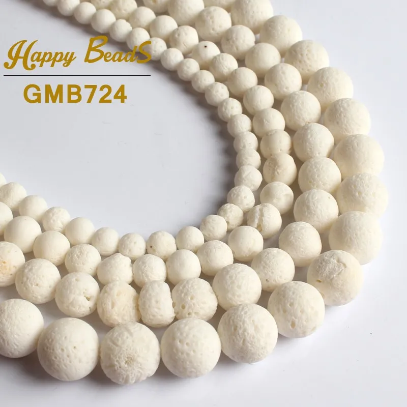 

Natural White Sponge Coral Beads Round Loose Spacer Bead 15''Strand 6/8/10/12 mm For Jewelry Making DIY Bracelets Jewellery