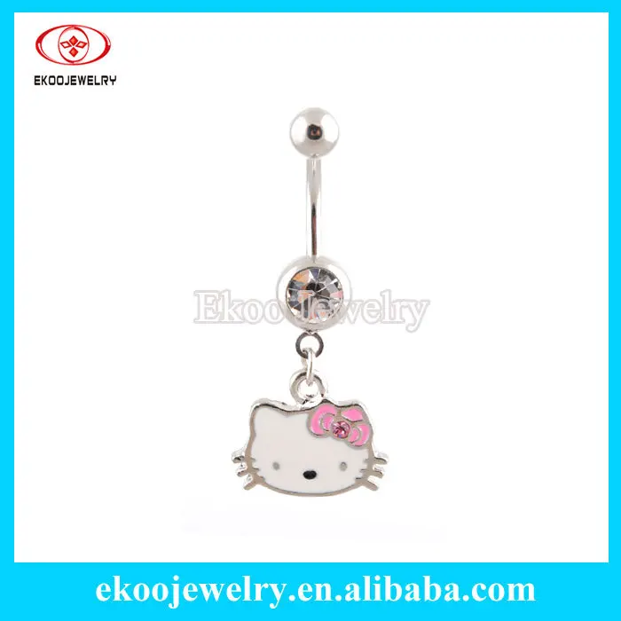 Free Shipping Hello Kitty Gem Dangle Belly Ring Cute Navel Piercing