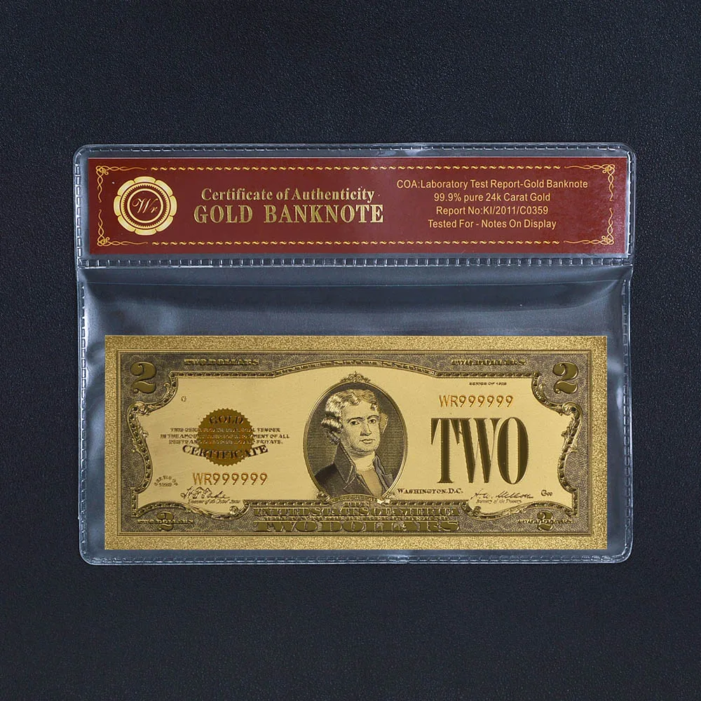 

Colored banknote bill America 2 Dollar Artwork Colorful Banknote Gold Foil Plated Fake Money Paper Creative Gift
