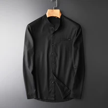 Minglu Новая повседневная мужская рубашка с длинными рукавами, высокое качество, лиоцелл, спандекс, ткань, простая мужская мода, тонкие рубашки M XL 2XL 3XL