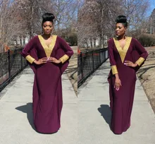 Vestidos De Festa Afrikanische Frauen plus size formale Kleider Meerjungfrau V-Ausschnitt Dark Red Abendkleider mit langen Ärmeln Gold Pailletten