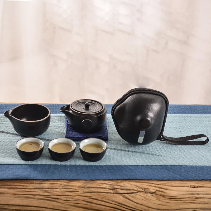 TANGPIN Black Crockery Ceramic Teapot Teacups A Tea Sets Portable Travel Tea Sets With Travel Bag