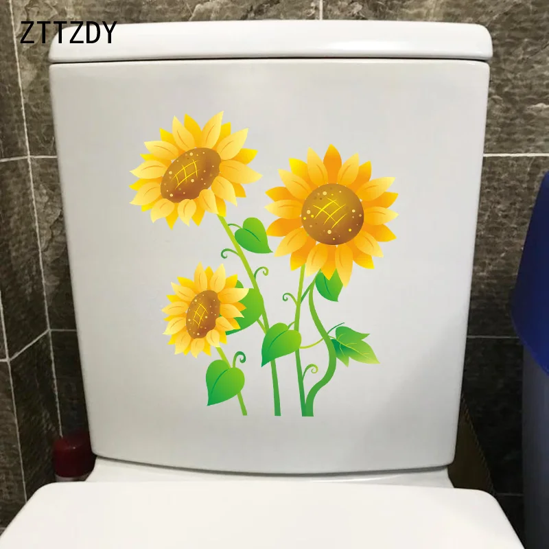 

ZTTZDY 21.2*23.8CM Cartoon Hand Drawn Sunflower Bathroom Toilet Sticker Home Wall Decals T2-0237