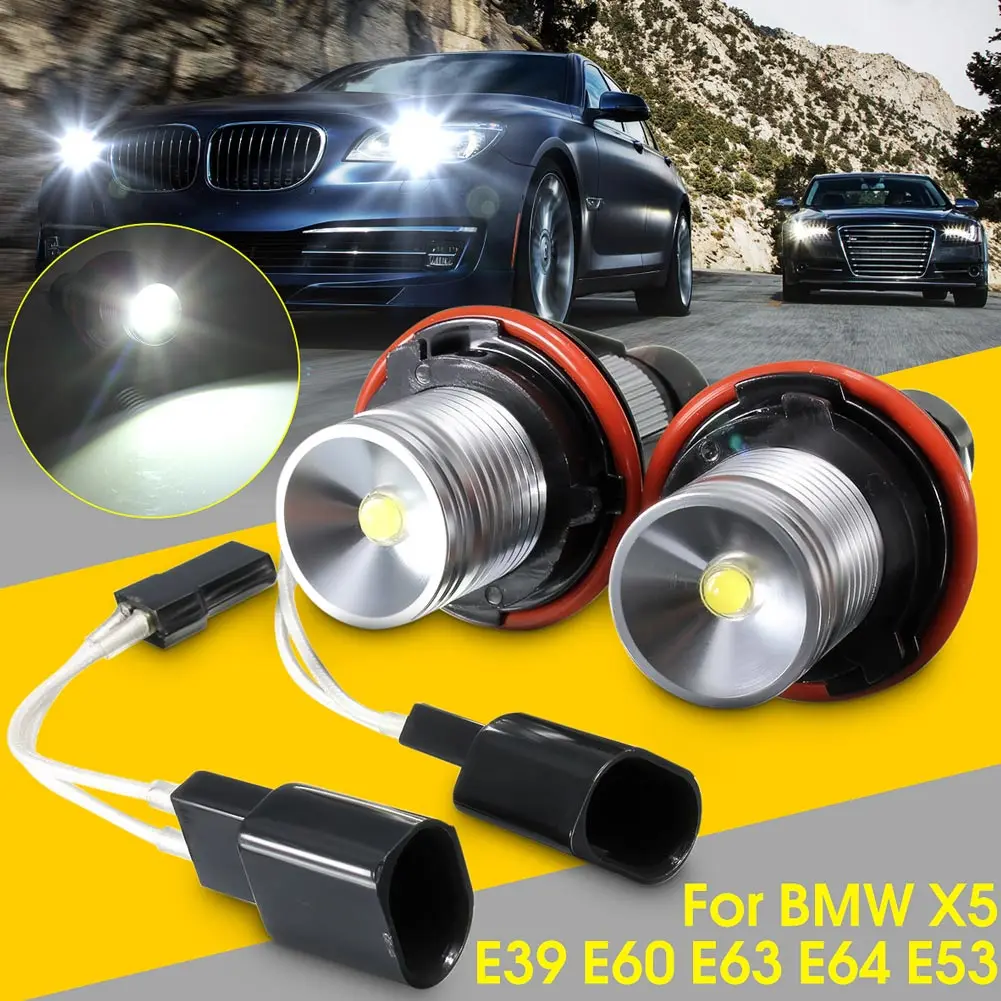 1Pair 10W Angel Eyes White LED Halo Ring Light Bulbs for BMW E39 E53