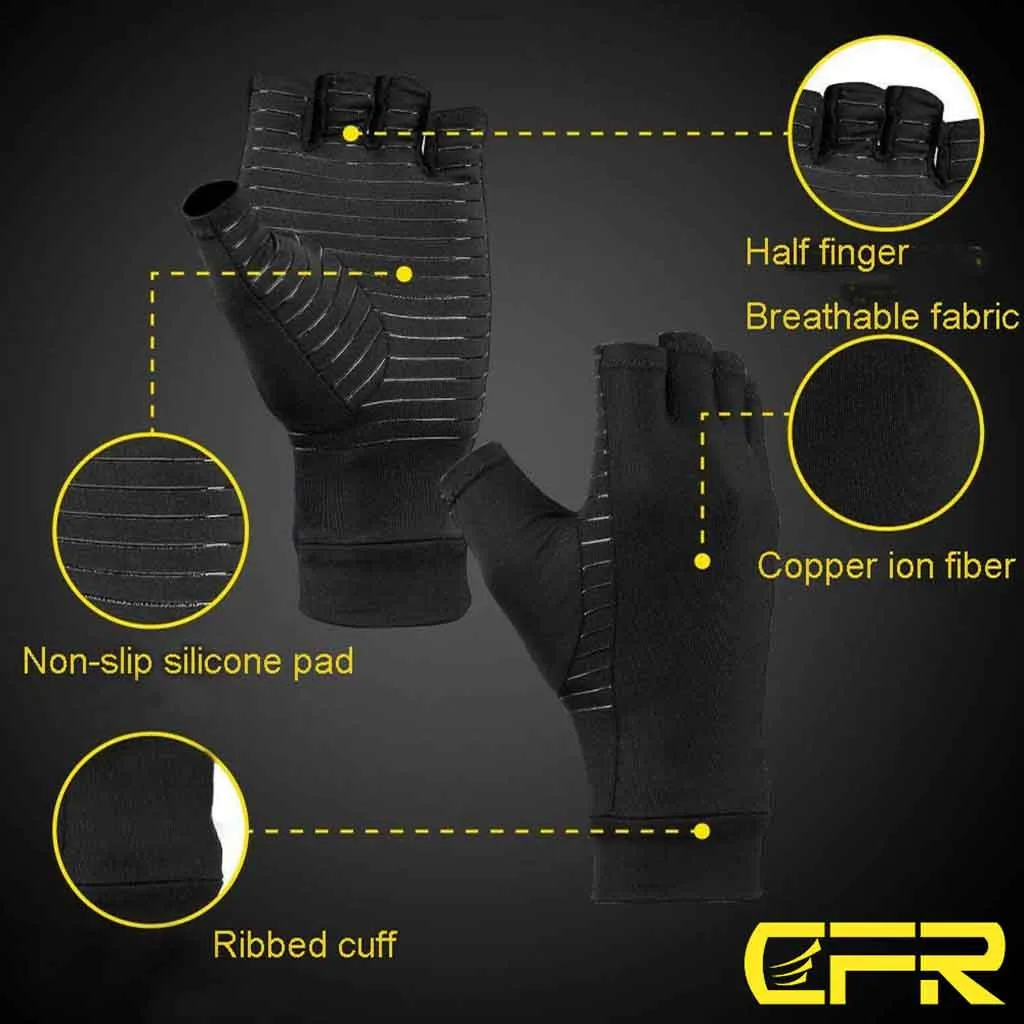 Компрессионные перчатки при артрите в помещении, спортивные медные волокна, медицинские перчатки с половинным пальцем, подходят для карпальных туннелей, боли в суставах для мужчин и женщин