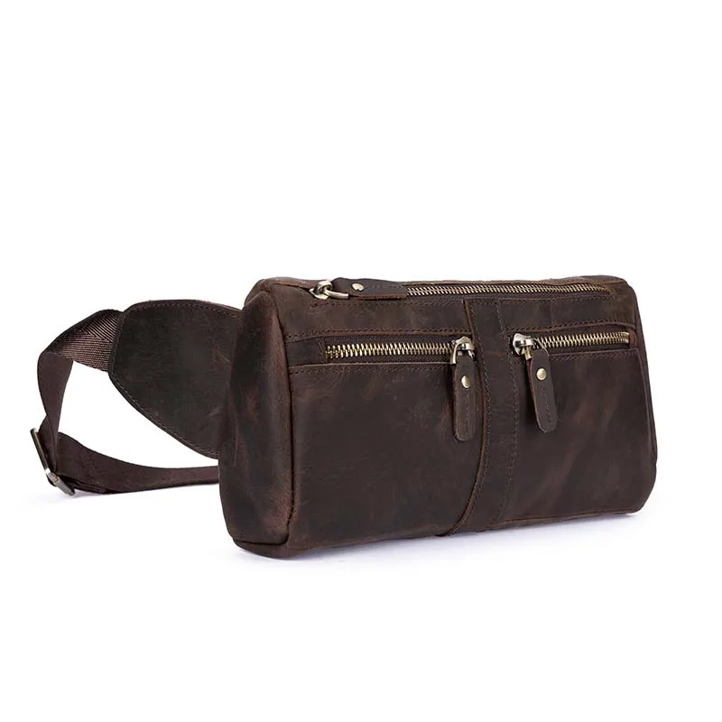 Кожаная мужская Повседневная модная сумка для путешествий через плечо, поясная сумка, нагрудная сумка, сумка-слинг, дизайн 7 дюймов, чехол для телефона 811-49db - Цвет: dark brown