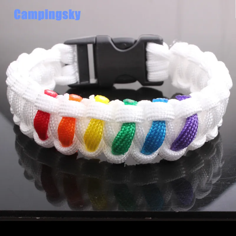 CAMPINGSKY تحت عنوان قوس قزح الأبيض/الألوان سوار Paracord CAMPINGSKY تحت عنوان قوس قزح الأبيض/الألوان سوار Paracord