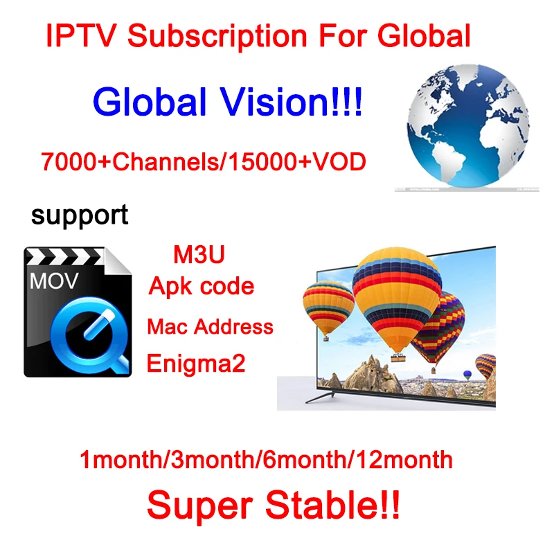 

IPTV Subscription For Global All Country Smart Tv Box 7000+ Channels 15000+VOD Smarter Apk Mag250x Enigma2 Tv Box