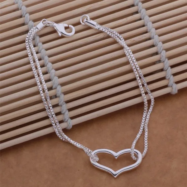 Милый дизайн посеребренный браслет с кулоном сердце Мода красивый подарок на день рождения AB063