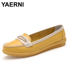 YAERNI для женщин туфли без каблуков Женская обувь Лоферы слипоны пояса из натуральной кожи Мокасины Обувь