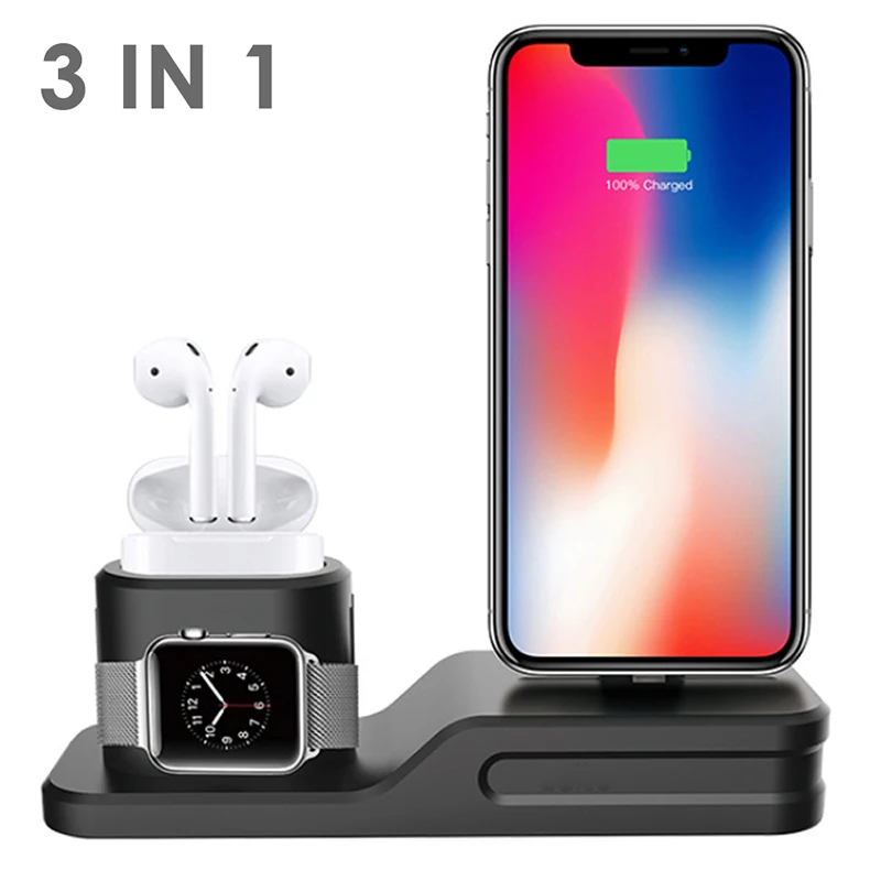 Leegoal 3 в 1 подставка держатель для Apple Watch Настольная Подставка зарядки чехол Airpods