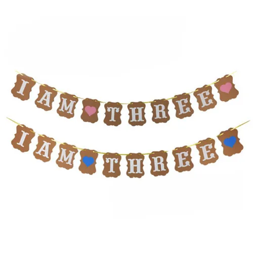 

1 set 3rd Party Decorations Third Bunting Garland Pink Blue I Am Three Kraft Paper Banner 3 Years Birthday Boy Girl 15*11cm