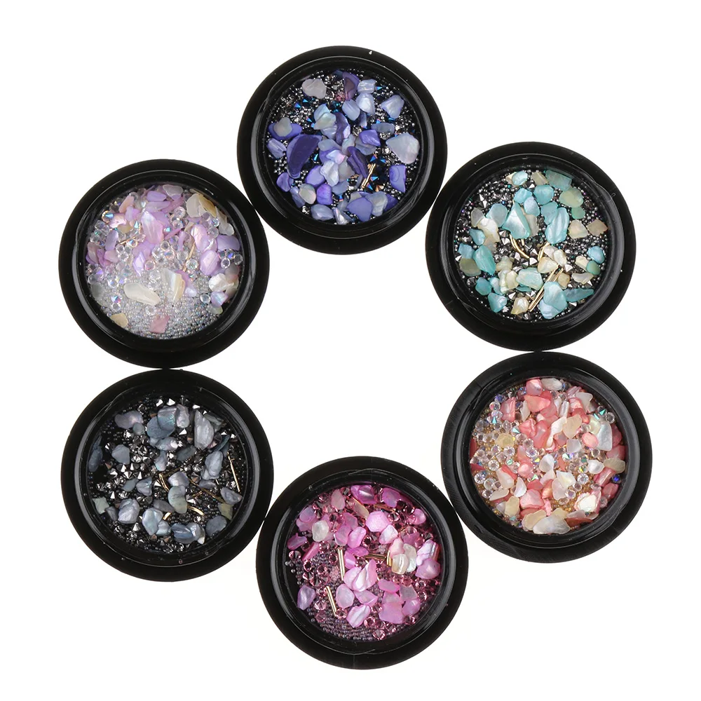 

1pc Mixed Glitter Shell Stone Strass Nail Art Decorations Mini Bead Zircon Box 3D Metal Jewelry Manicure Accessory for Nail Tips