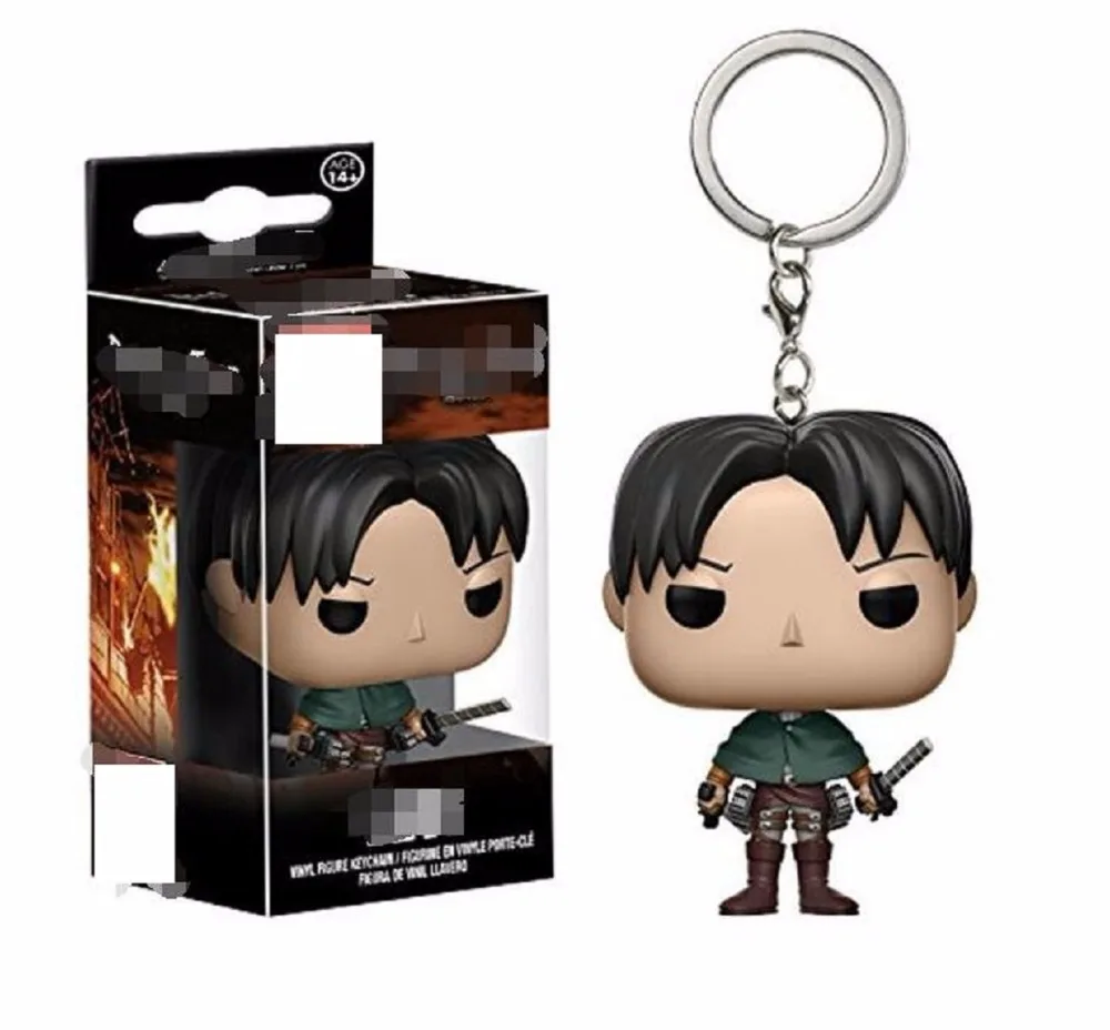 

cartoon Attack On Titan Soldier Levi Keychain Doll Vinyl Figure Key Chain Toy Model For bag Decoration Gift withbox