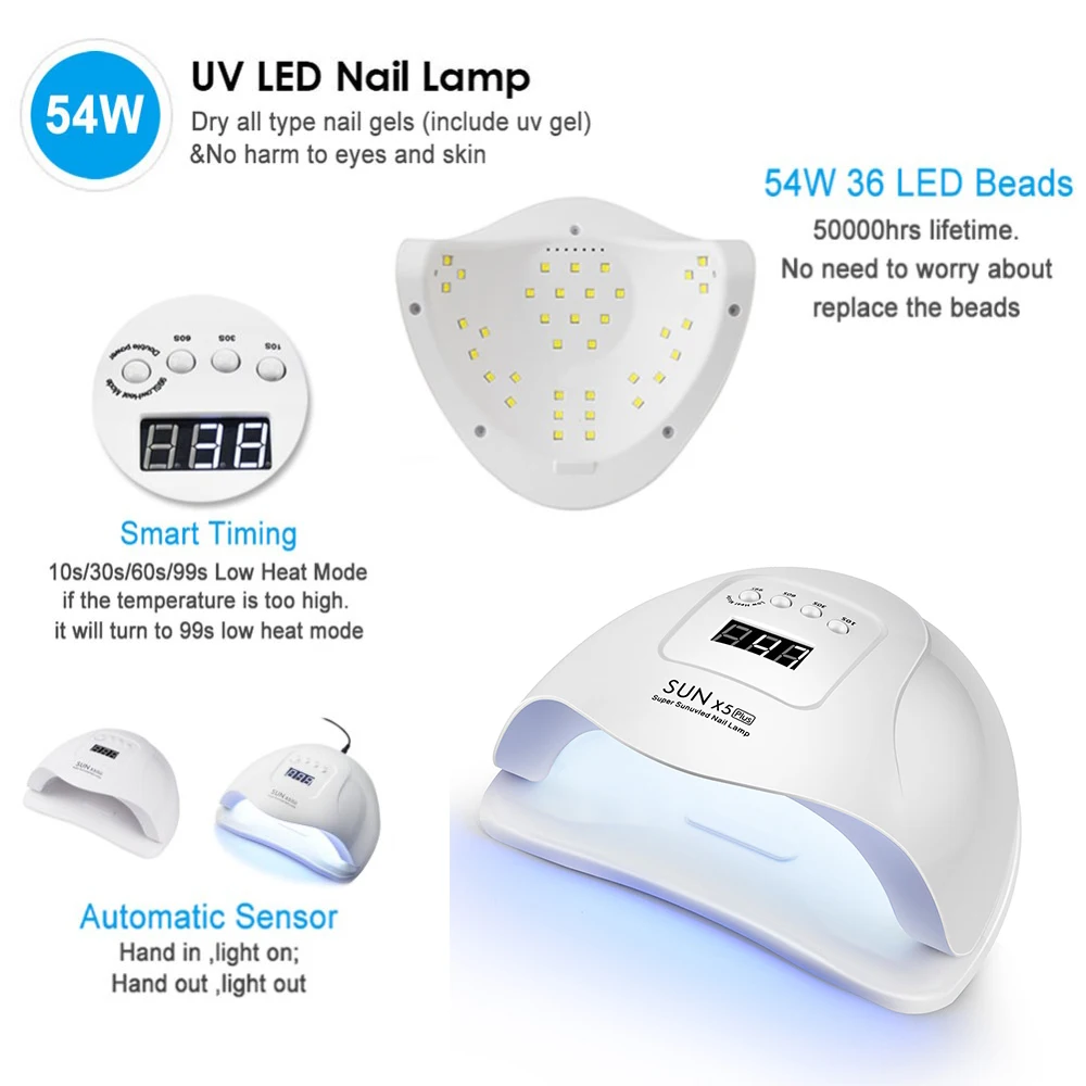 72W Nail Dryer For Nail LED UV Lamp 36W MINI USB Lamp For Manicure LCD Display Drying All Gels Nail Polish Nail Art Tools