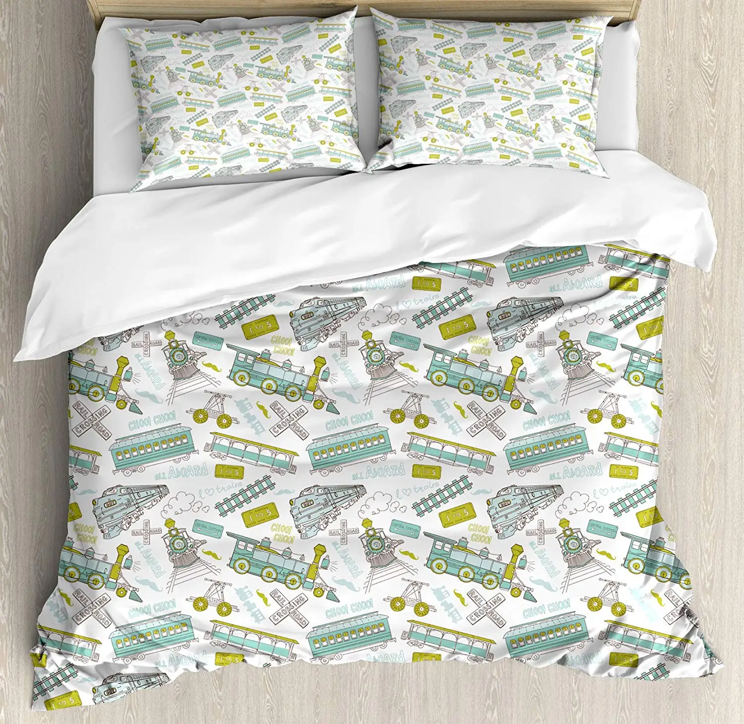 Us 115 8 30 Off Steam Engine Duvet Cover Set Choo Train Kids Boy Pattern Blue Green Number Plate Vintage Decorative 4 Piece Bedding In