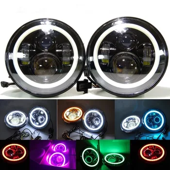 

40W 7" Round LED Projector Headlights with White/Red Halo Ring Angle Eye DRL& Turn Signal Lights 1997-2017 for Jeep Wrangler