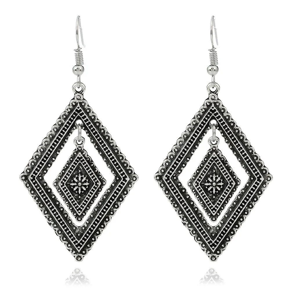 

Large Dangle Earrings Retro Carving Geometric Earrings Rhombus 2019 Gift for Women Female Stud Fashion Korean Japanese
