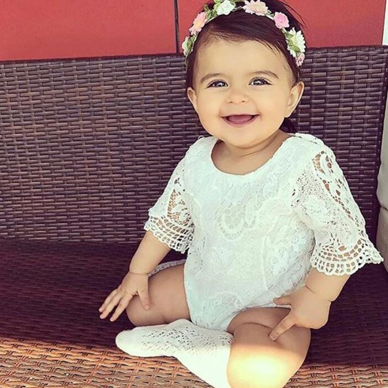 

Newborn baby girl clothes Rompers White Lace Ruffles Sleeve Romper Infant Lace Jumpsuit Clothes Sunsuit Outfits