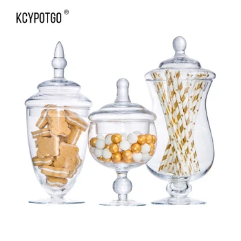 

SWEETGO Transparent glass jar candy jar large food storage tank Canister Storage bottle wedding table decoration 3pcs/Set