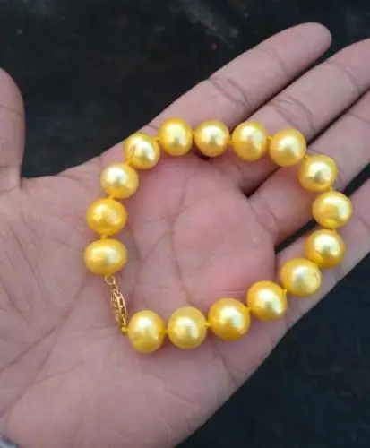 

HUGE 7.5"-8" 11-12MM GENUINE SOUTH SEA GOLDEN PEARL BRACELET GOLD CLASP