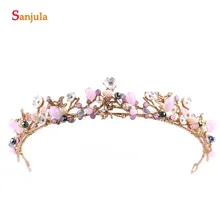 Новое поступление, Золотая повязка на голову с розовыми бусинами, аксессуары для головы невесты, украшение для свадьбы, hochzeit haarschmuck T013