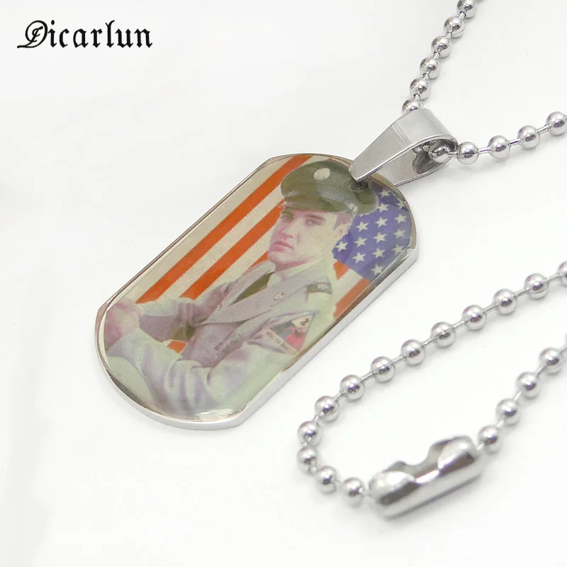 

DICARLUN Elvis Presley Photo Necklace Stainless Steel Memorial Picture Pendant Elvis Jewelry Collection Bead Chain for Fans Gift