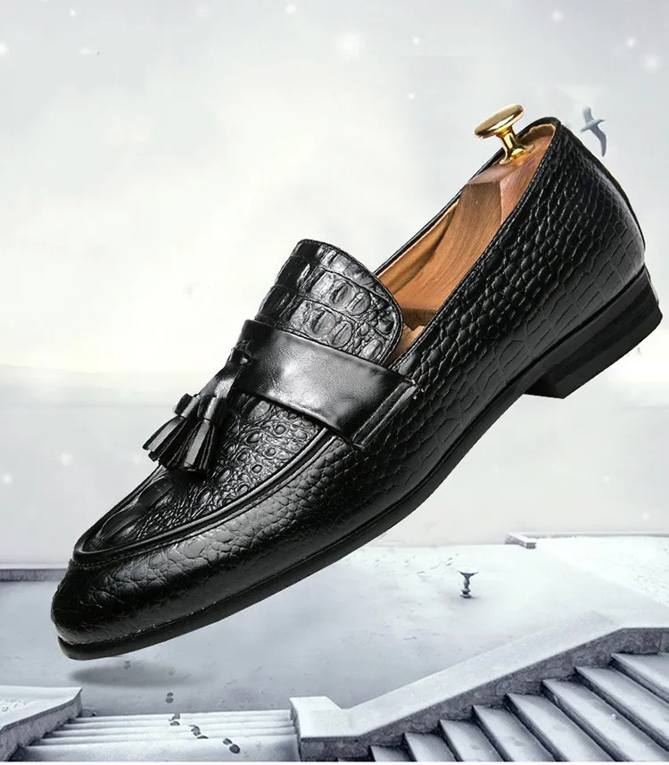 Merkmak/мужские лоферы с бахромой и узором «крокодиловая кожа»; летняя кожаная обувь на шнуровке; деловые Повседневные Мужские модельные туфли; мягкая мужская обувь на плоской подошве