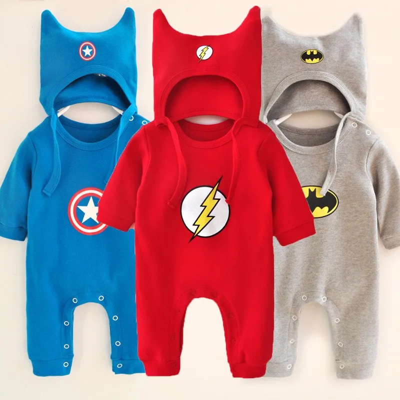 

Newborn Baby Cotton Long Sleeve Superhero Clothes 2 Pcs Hat+Romper Spring Autumn Style Gentleman Jumpsuit