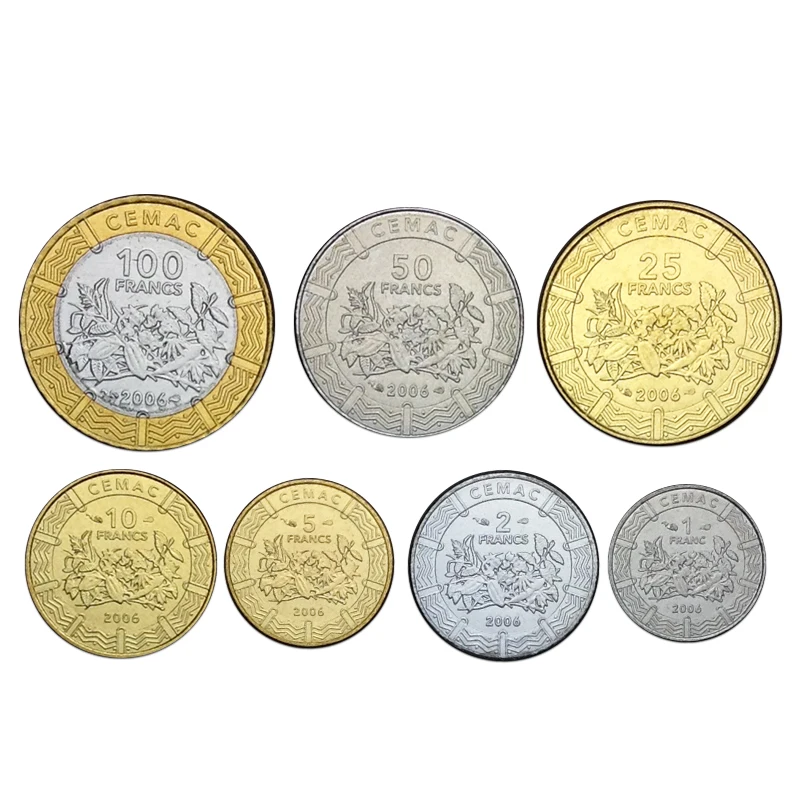 Z-1]Central African States set 7 coins, 2006, 1 2 5 10 25 50 100 francs, Africa,UNC Collection, Gift, Original Real Genuine Coin