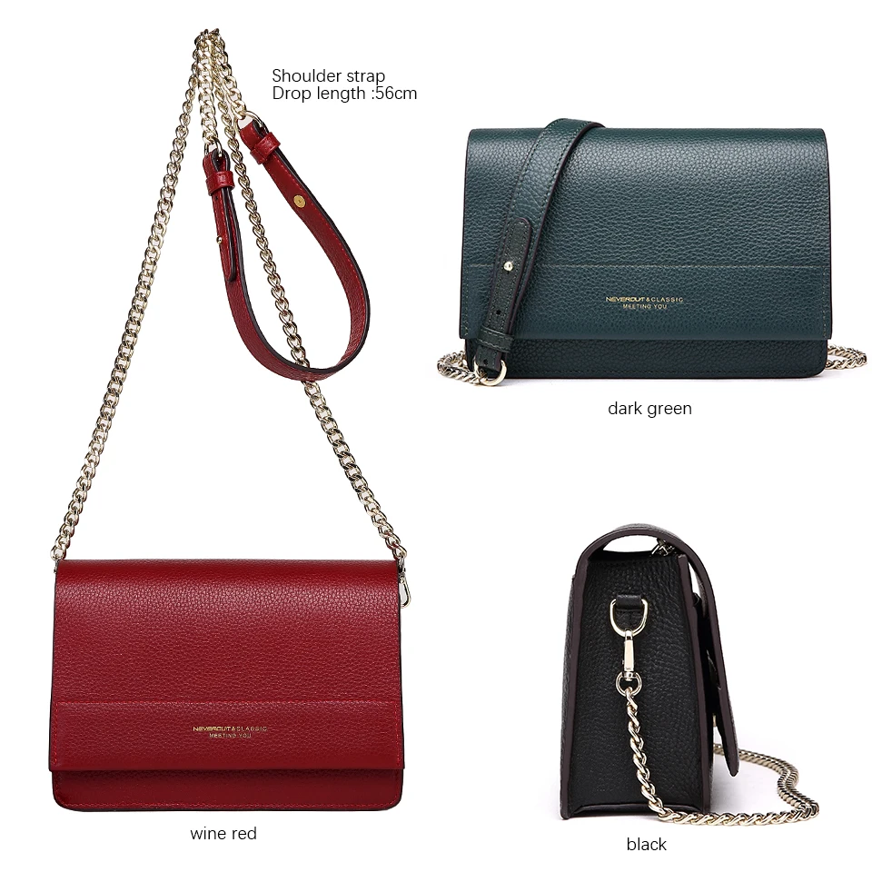 NEVEROUT Soft Genuine Leather Bag for Women Ladies Small Messenger Purse Solid Flap Shoulder Sac Chain Crossbody Mini Handbag NEVEROUT Soft Genuine Leather Bag for Women Ladies Small Messenger Purse Solid Flap Shoulder Sac Chain Crossbody Mini Handbag