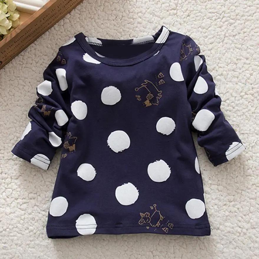 Мягкая одежда в горошек с длинными рукавами для маленьких девочек и мальчиков; топы для детей; футболка; теплая одежда; roupas infantis menino; 15 - Цвет: Синий