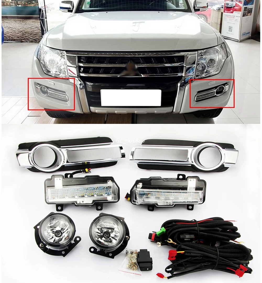 Front Bumper Daytime Running Fog Lamp DRL+Yellow turn signal Driving Light  for Mitsubishi Montero Pajero 2015-2016