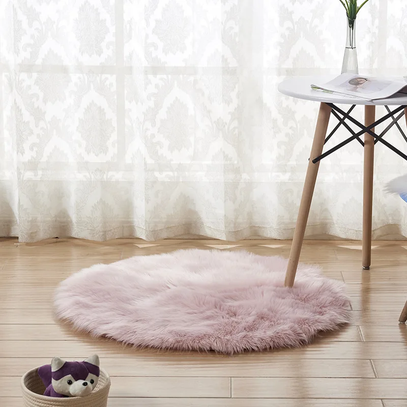 

Round Parlor Rug Faux Fur Hair 5-6cm Winter Carpet Living Room Shaggy Area Rug Fluffy Girl Kids Bedroom Floor Mat, Light Pink